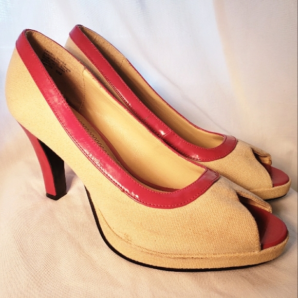 Retro Bongo “Bella” Fabric Pumps with Red Patent Leather - Picture 3 of 9
